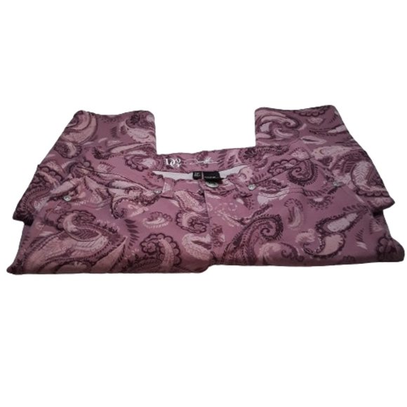 DG2 by Diane Gilman Paisley Jean Pants Size 2P - Purple Pink Colorway - Picture 10 of 11